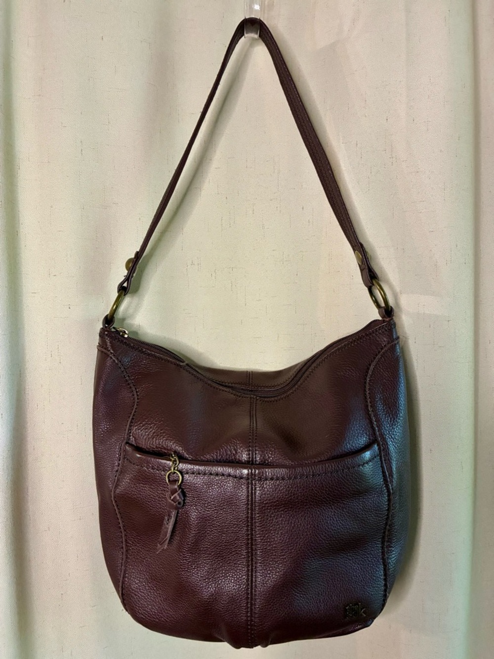 The Sak Brown Pebbled Leather Hobo Bag Shoulder Purse Brass Hardware
